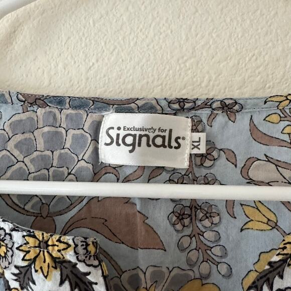 Exclusively for Signals Tunic Top Women's XL Floral India Boho Asymmetric Hem - Picture 2 of 9